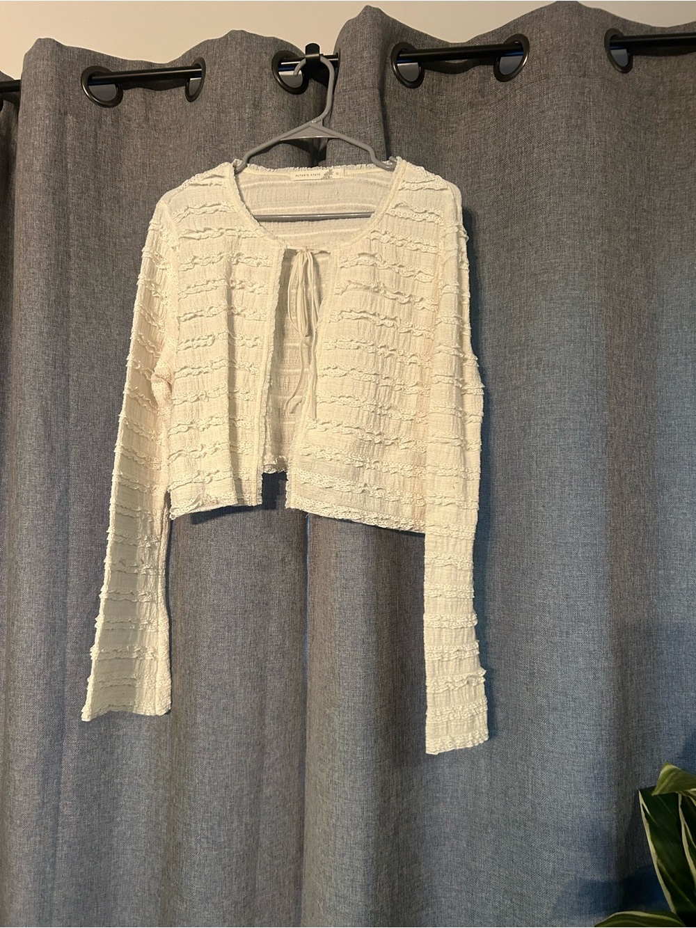 Altar'd State Cream Textured Tie-Front Cropped Cardigan.